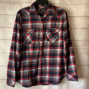 Cavalini Men's Plaid Button Up Shirt Red White Navy Size Medium